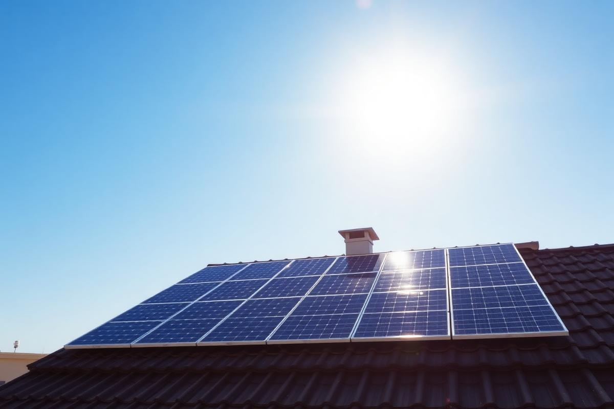 Painéis solares em telhado residencial